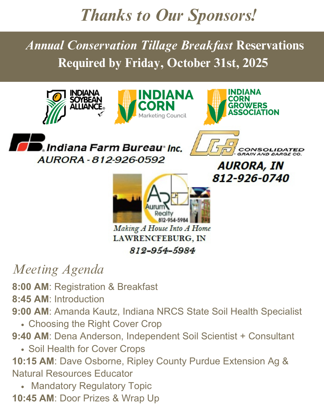 Tillage breakfast agenda